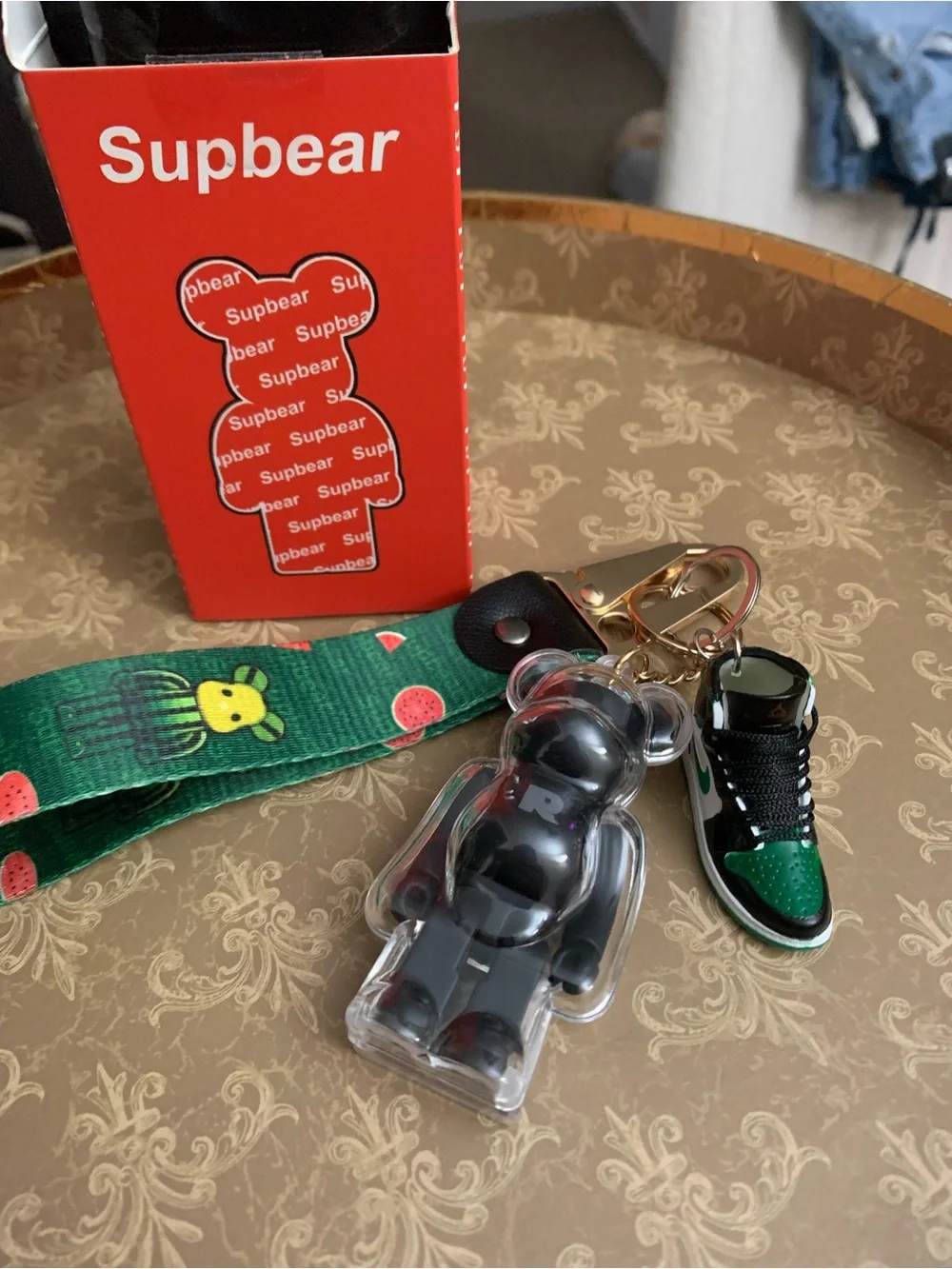 Supbear Keychain Green & Black, R Clear Black Bear & Watermelon Wristlet